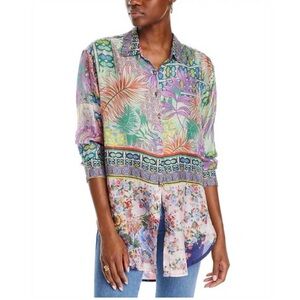 JOHNNY WAS Women’s XL Bordona Dubai Button Front Silk Tunic Top in Multi CP25